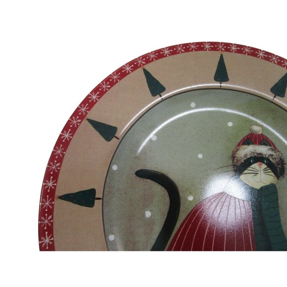 Sakura Fiddlestix Holiday Cat Red Coat Hat Stoneware Holly Rim Salad Plate EUC - Picture 3 of 6
